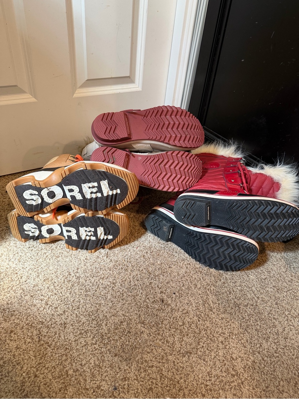 Sorel Red/cream/camel colored Winter Boots and a hiking pair light weight